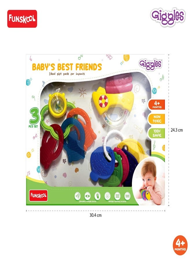 فنسكول مجموعة ألعاب Funskool البلاستيكية للأطفال - أفضل صديق للطفل، هدية مثالية للرضع، 3 قطع، عضاضات وخشخيشات، مجموعة ألعاب أطفال متعددة الألوان للأطفال حديثي الولادة، من عمر 4 أشهر فما فوق - Image 5